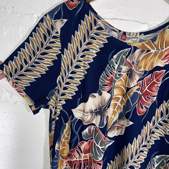 Vintage Hilo Hattie Hawaiian Original Maxi Dress Navy Tropical Floral XL 80s 90s - Picture 3 of 10